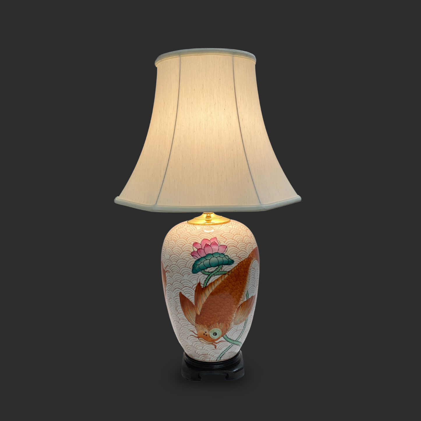 Vintage Chinese Koi Fish & Lotus Flower Vase Lamp
