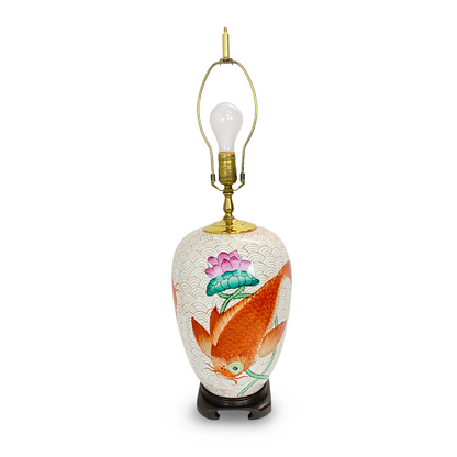 Vintage Chinese Koi Fish & Lotus Flower Vase Lamp