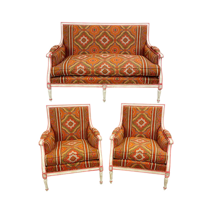 Louis XVI 3pc Down Cushioned Chair/Loveseat Set