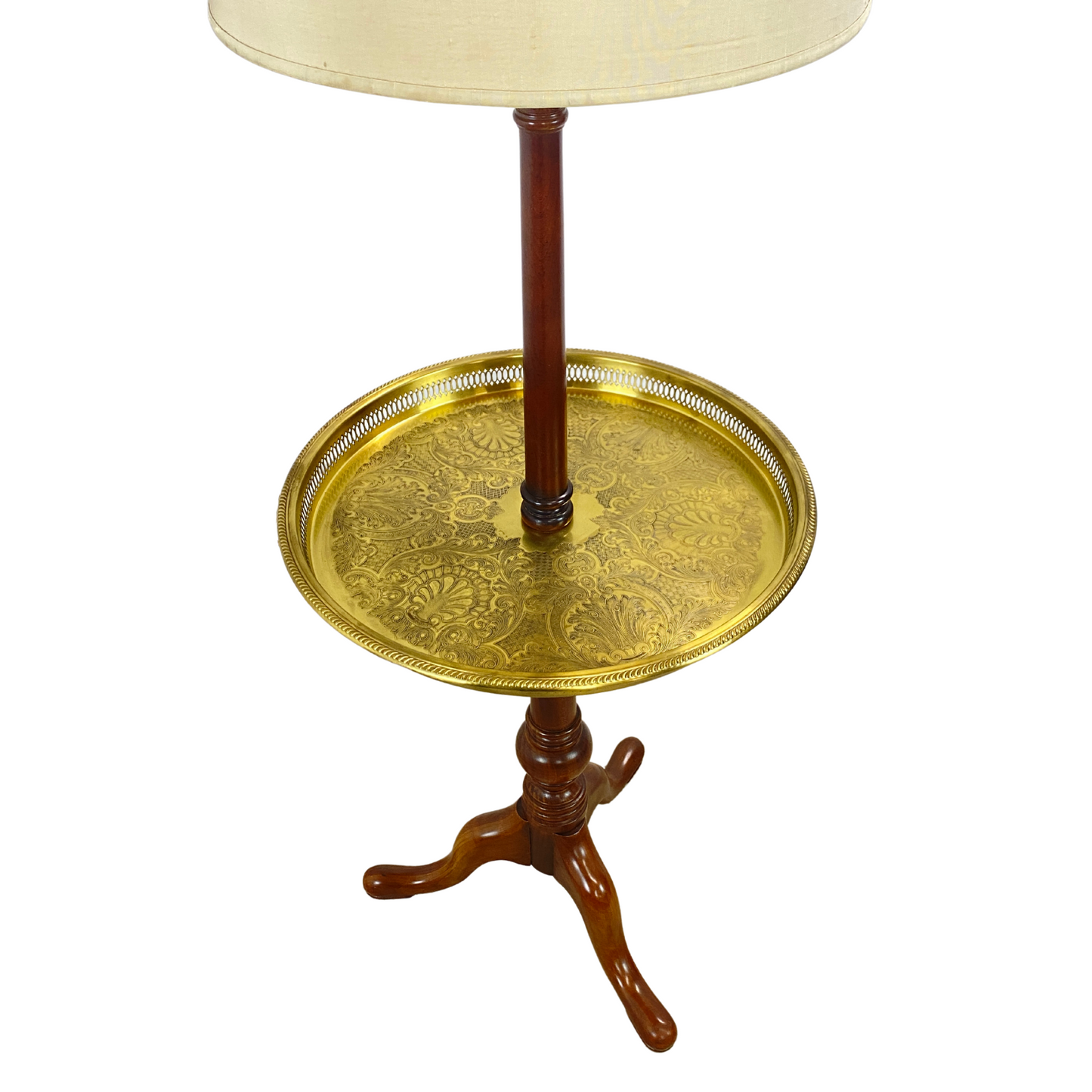 Mid-Century Queen Anne Brass Tray Floor Lamp