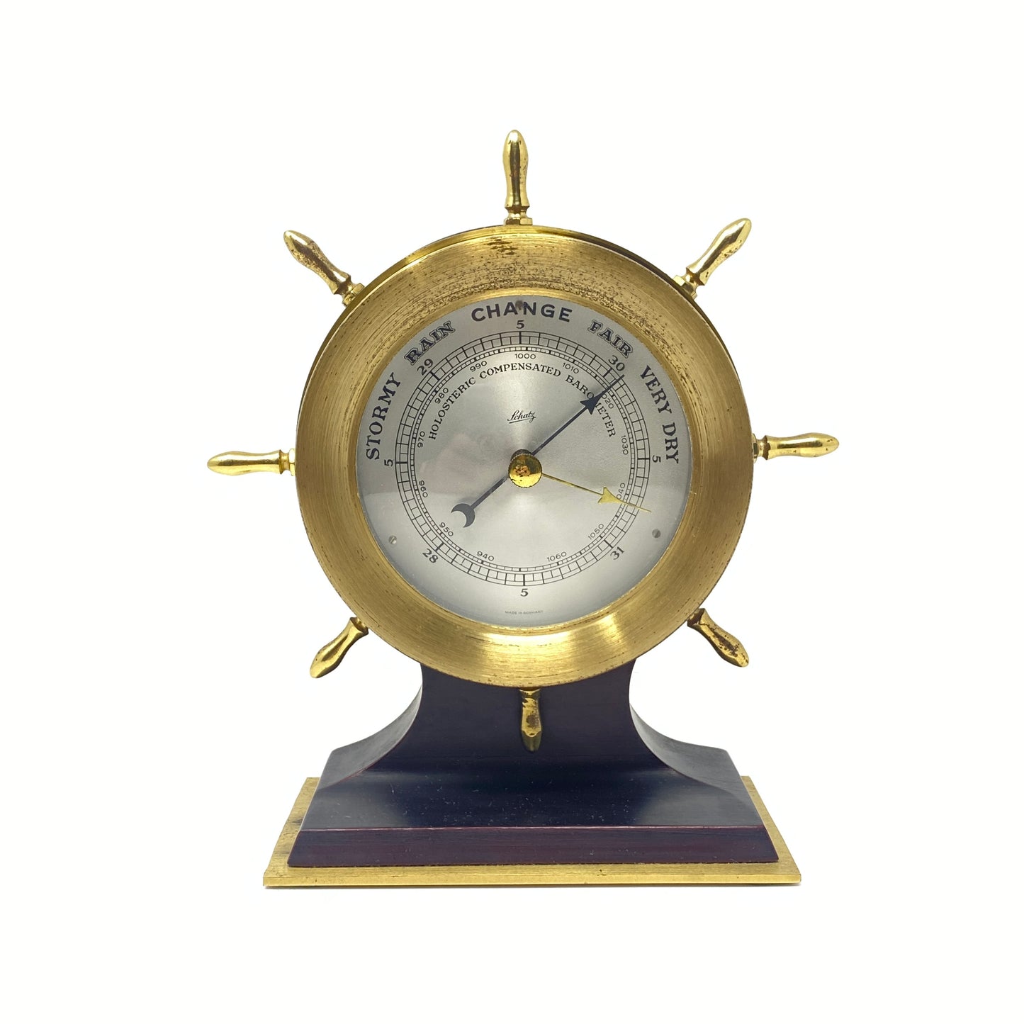 Schatz Brass Ships Wheel Aneroid Barometer on Stand