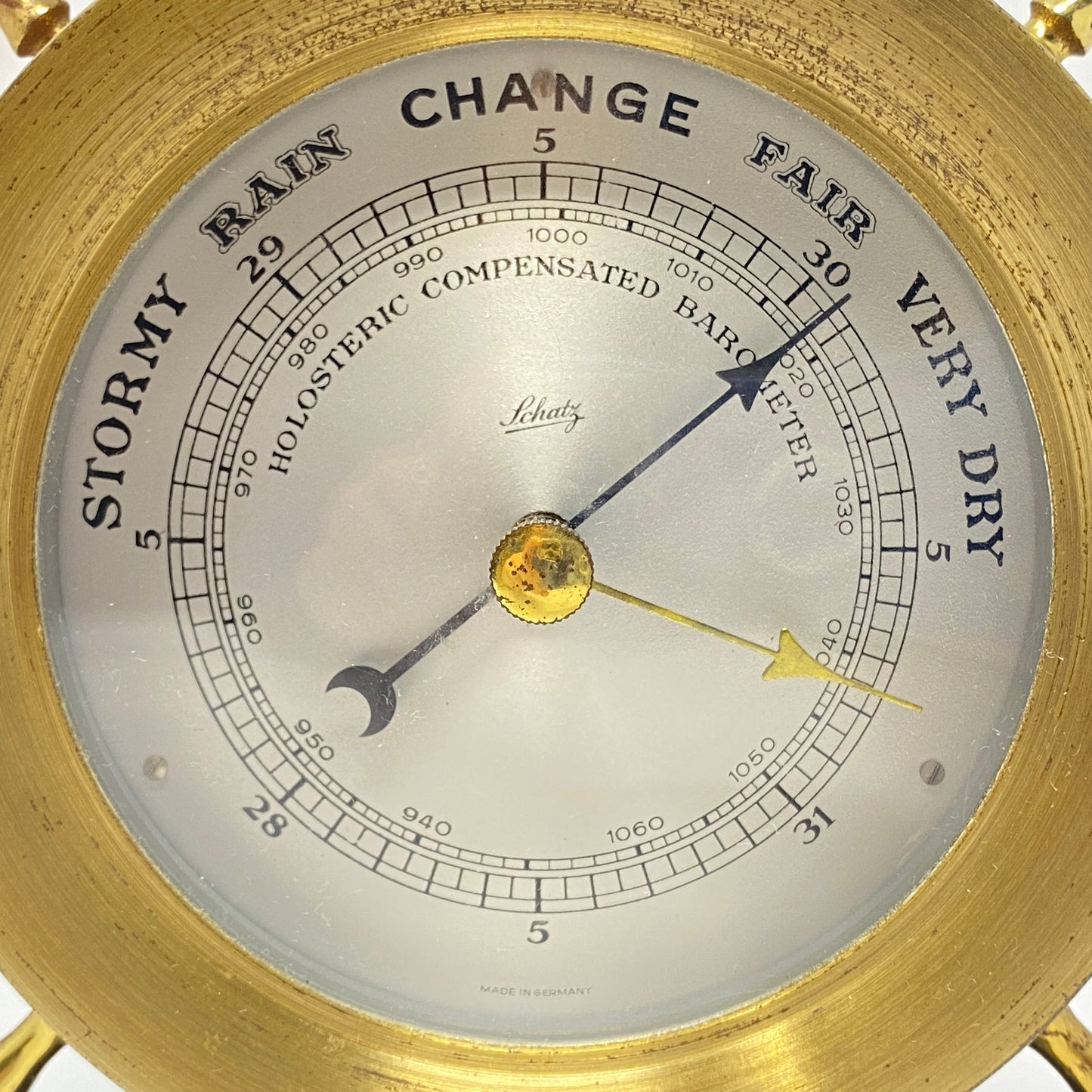 Schatz Brass Ships Wheel Aneroid Barometer on Stand
