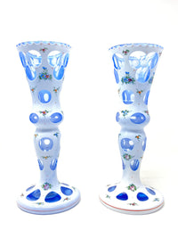 Antique Rare Bohemian Moser Czech Cased White To Blue Large Vases (Pair)