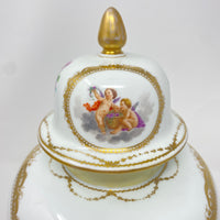 Dresden Lidded 12" Cherub & Gilt Porcelain Vase