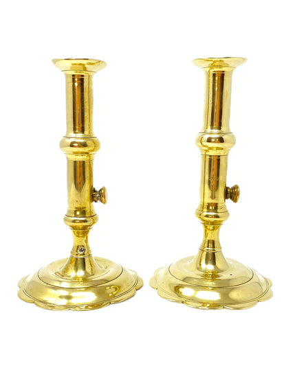 Pair of Early 19th Century Brass Push-up Candle Sticks