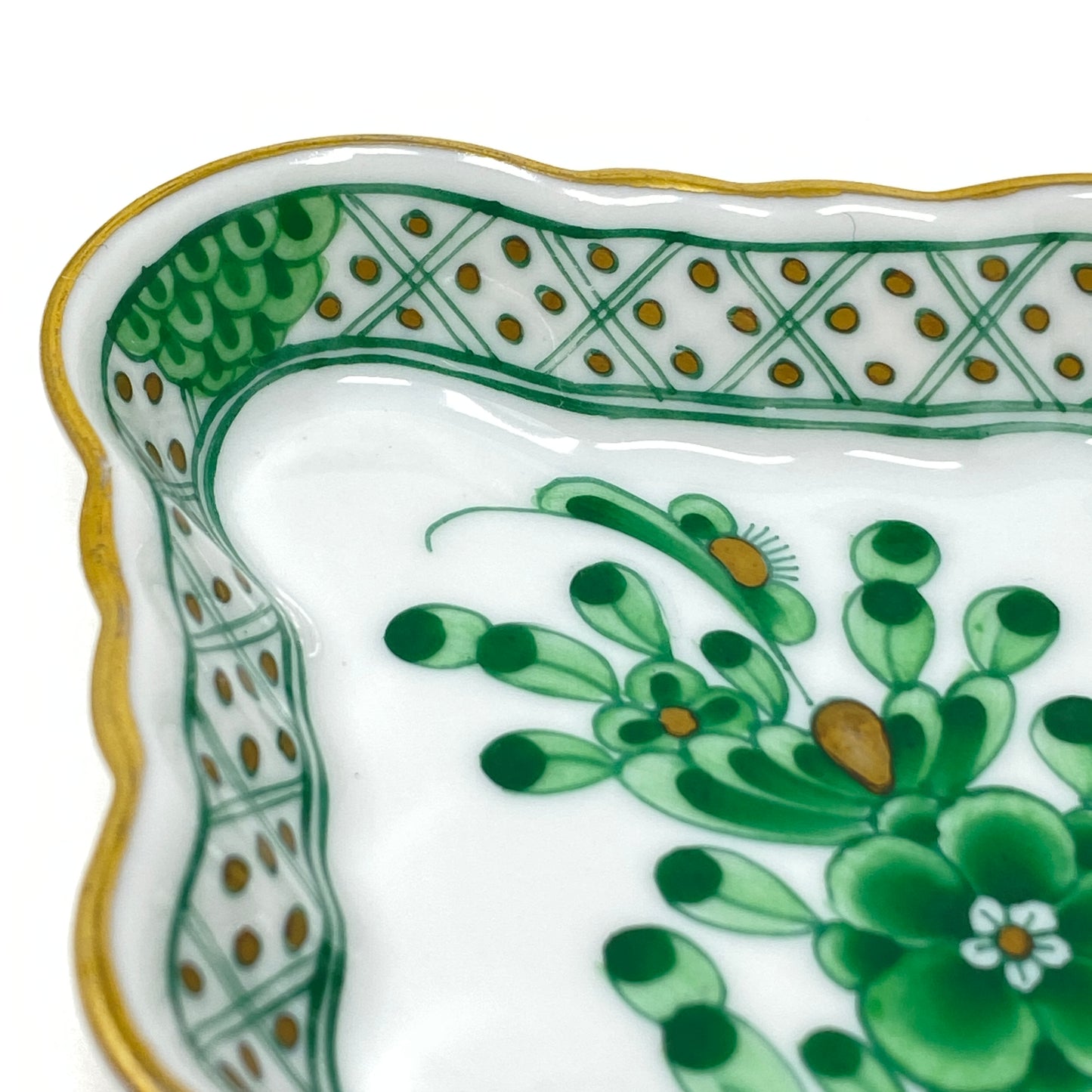 Herend Green & White Bouquet Vintage Trinket Dish