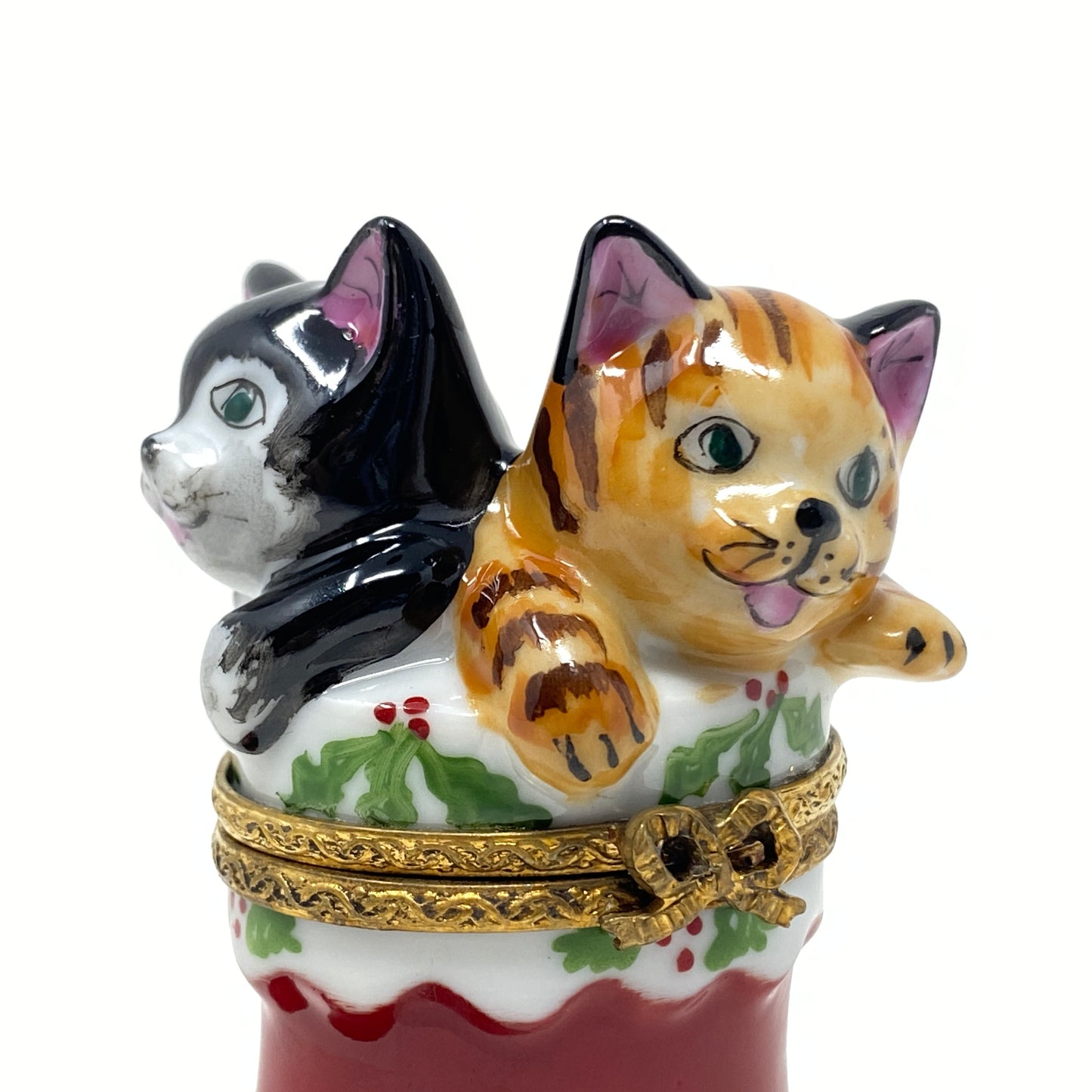 Authentic Limoges France Kittens in a Stocking Christmas Box