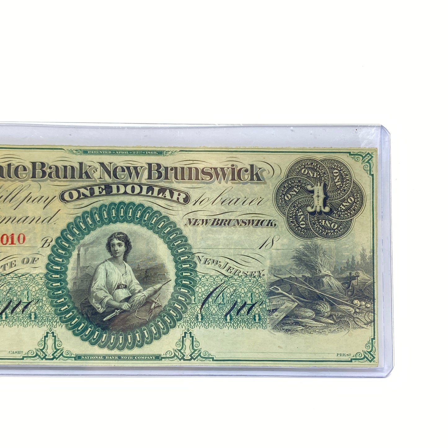 1860's $1 New Brunswick NJ Obsolete Note