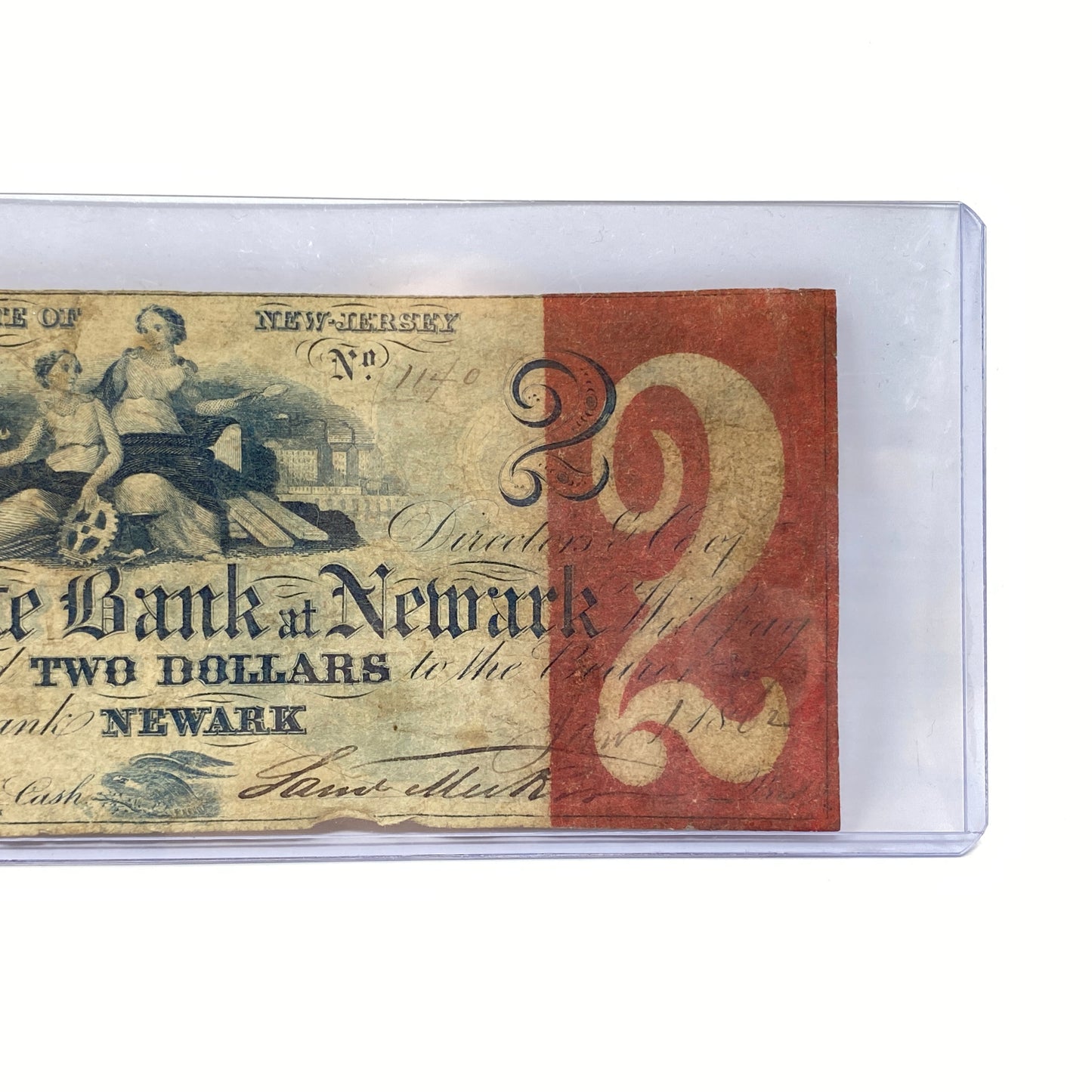 1860's $2 State Bank Newark NJ Obsolete Note