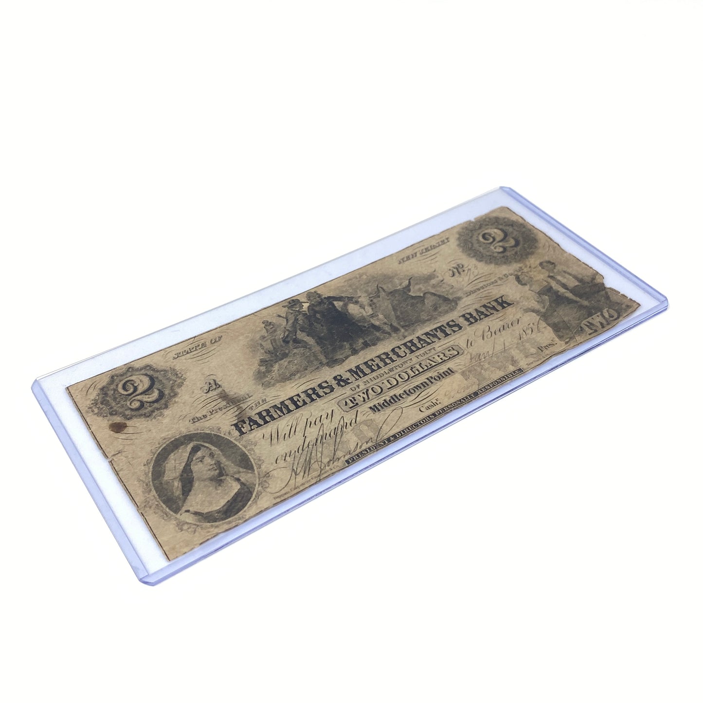 1854 $2 Farmers & Merchants Bank NJ Obsolete Note