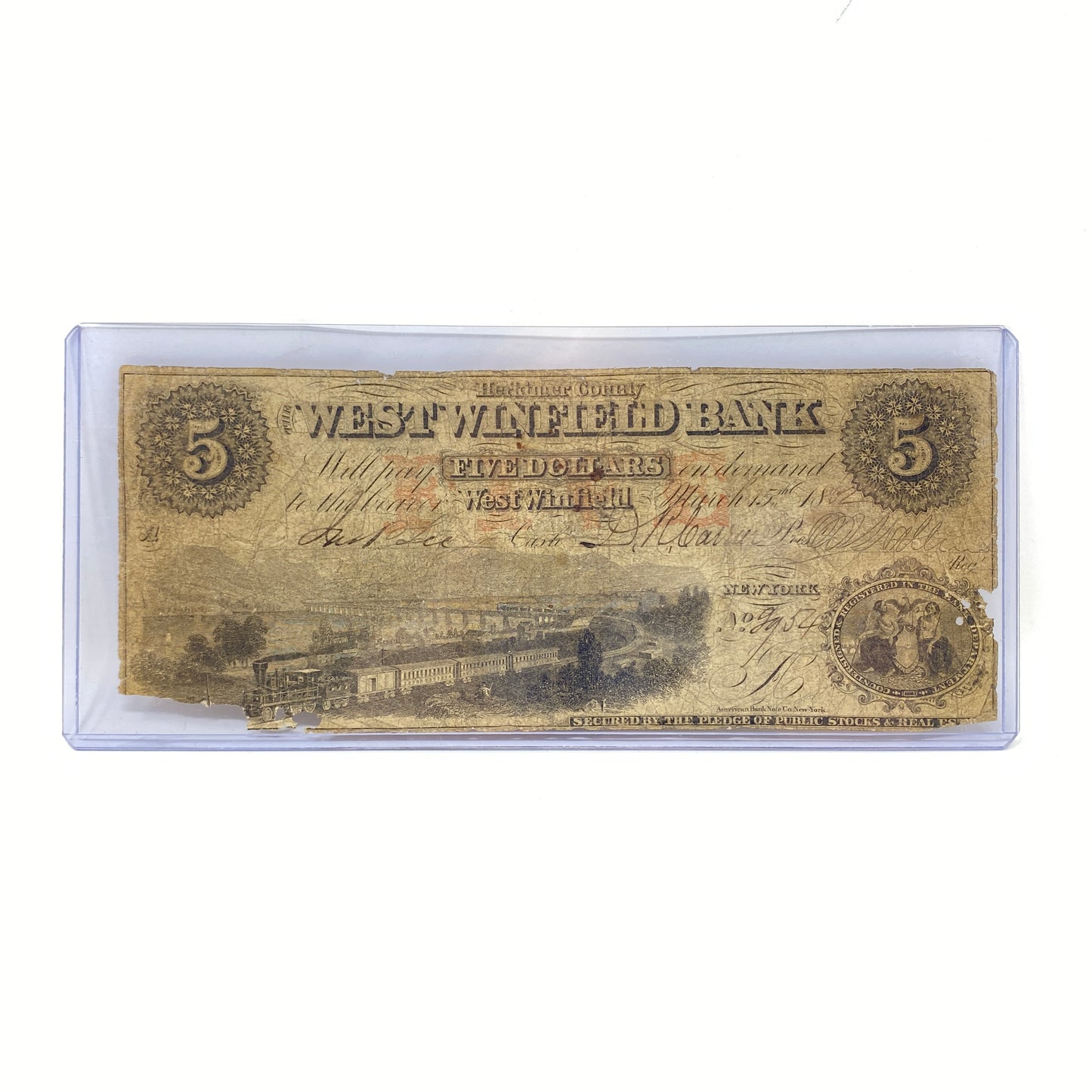 1862 $5 West Winfield Bank NY Obsolete Note
