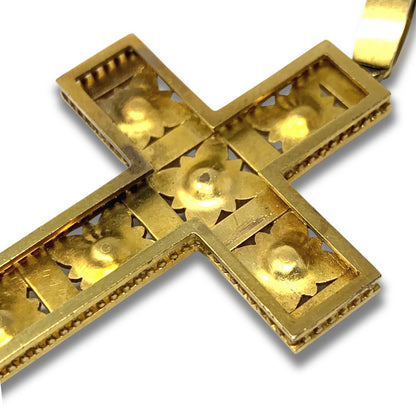 14K Gold Hamilton & Inches Victorian Pearl Encrusted Cross Pendant