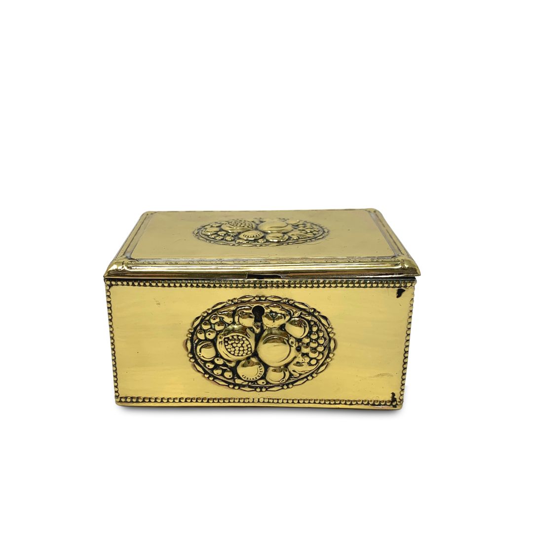 Antique Brass & Copper Felt Line Desk/Vanity Trinket Box