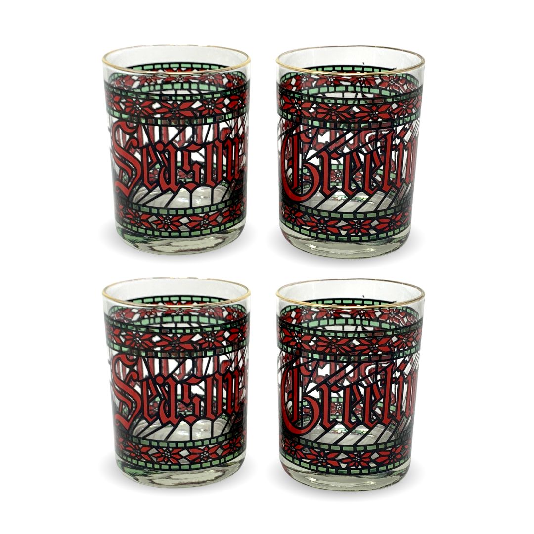 Houze Vintage Season’s Greetings Double Old Fashioned Glasses (4)