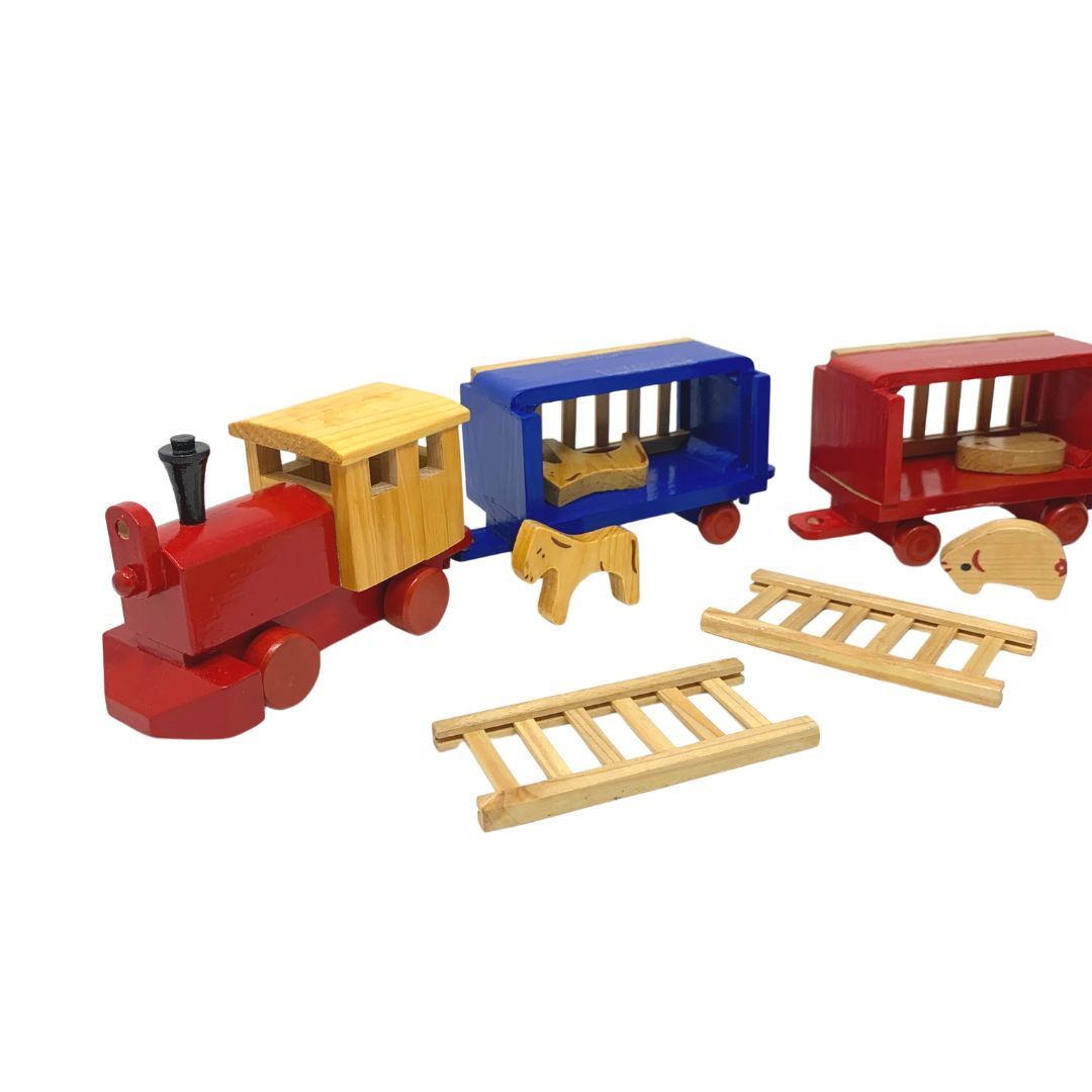 Santa's World Vintage Wooden Circus Train Toy W/ Box