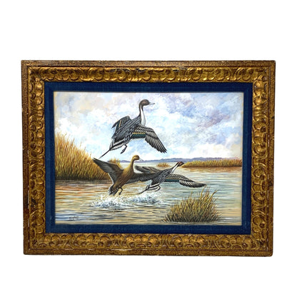Original 1969 J. Hughes "Ducks Taking Flight" Framed Painting