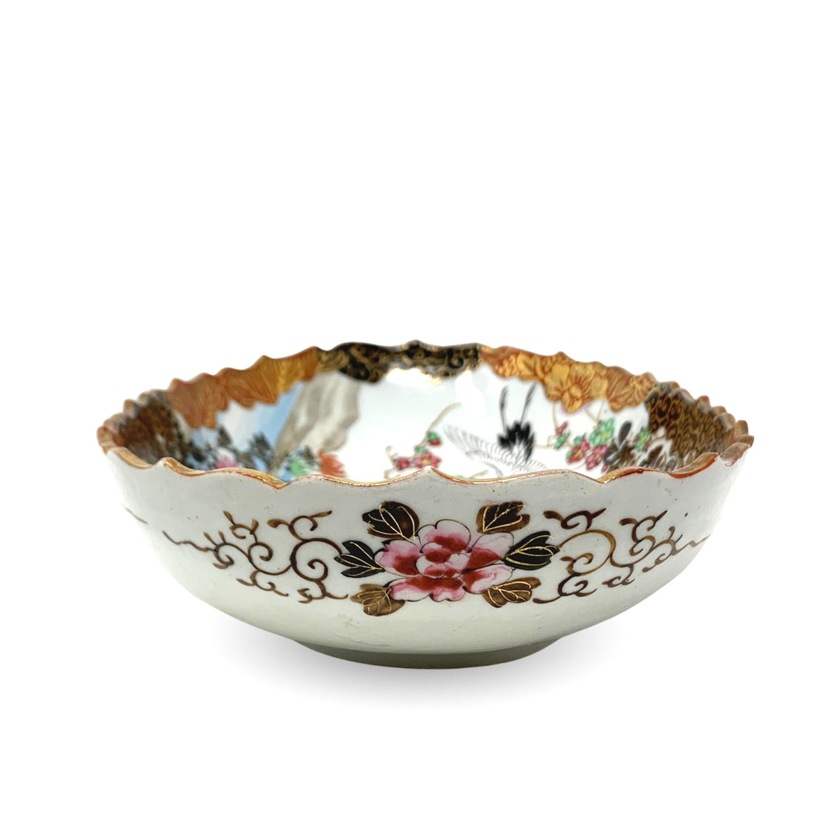 Japanese Porcelain Painted Oval Bird Bowl