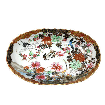Japanese Porcelain Painted Oval Bird Bowl