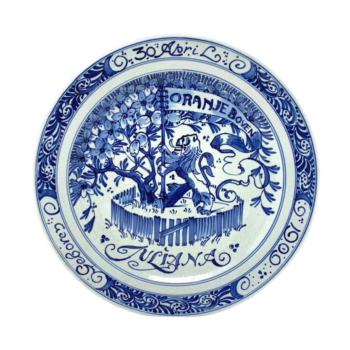 Delft 1909 Crown Princess Juliana Birth Commemorative Plate