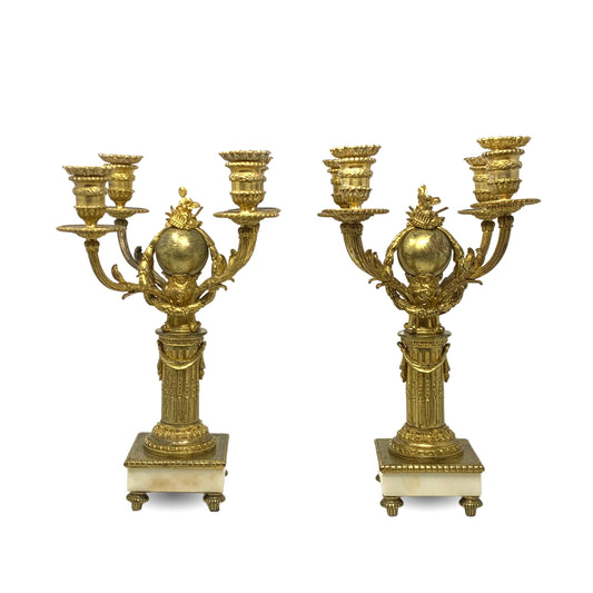 Gilt Bronze & Marble 14" 4 Arm Neoclassical Candelabras (2)