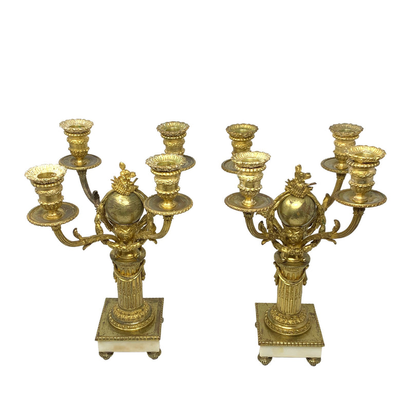 Gilt Bronze & Marble 14" 4 Arm Neoclassical Candelabras (2)