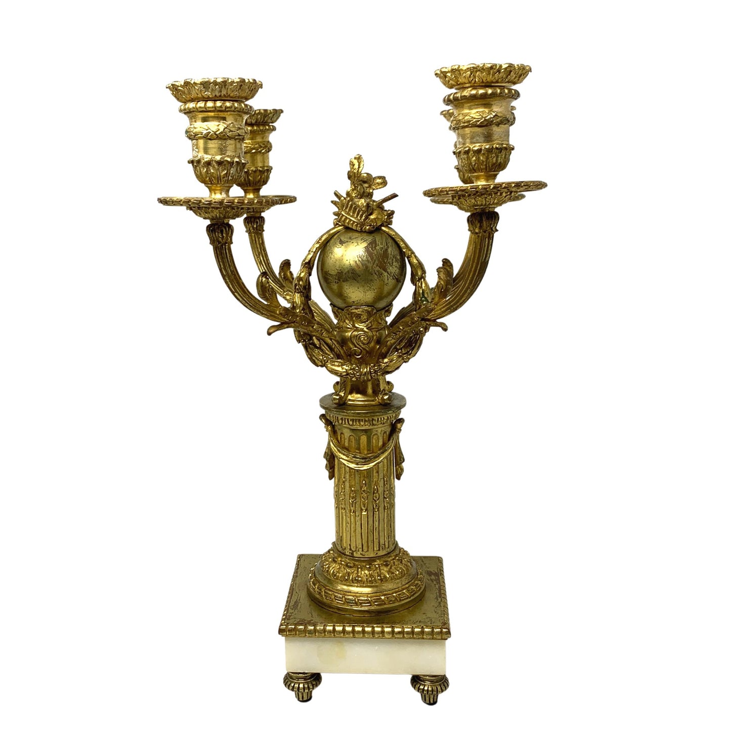 Gilt Bronze & Marble 14" 4 Arm Neoclassical Candelabras (2)