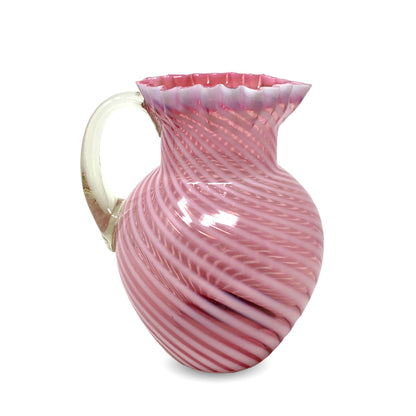 Fenton Vintage Cranberry/ Pink Opalescent Ruffled Glass Pitcher