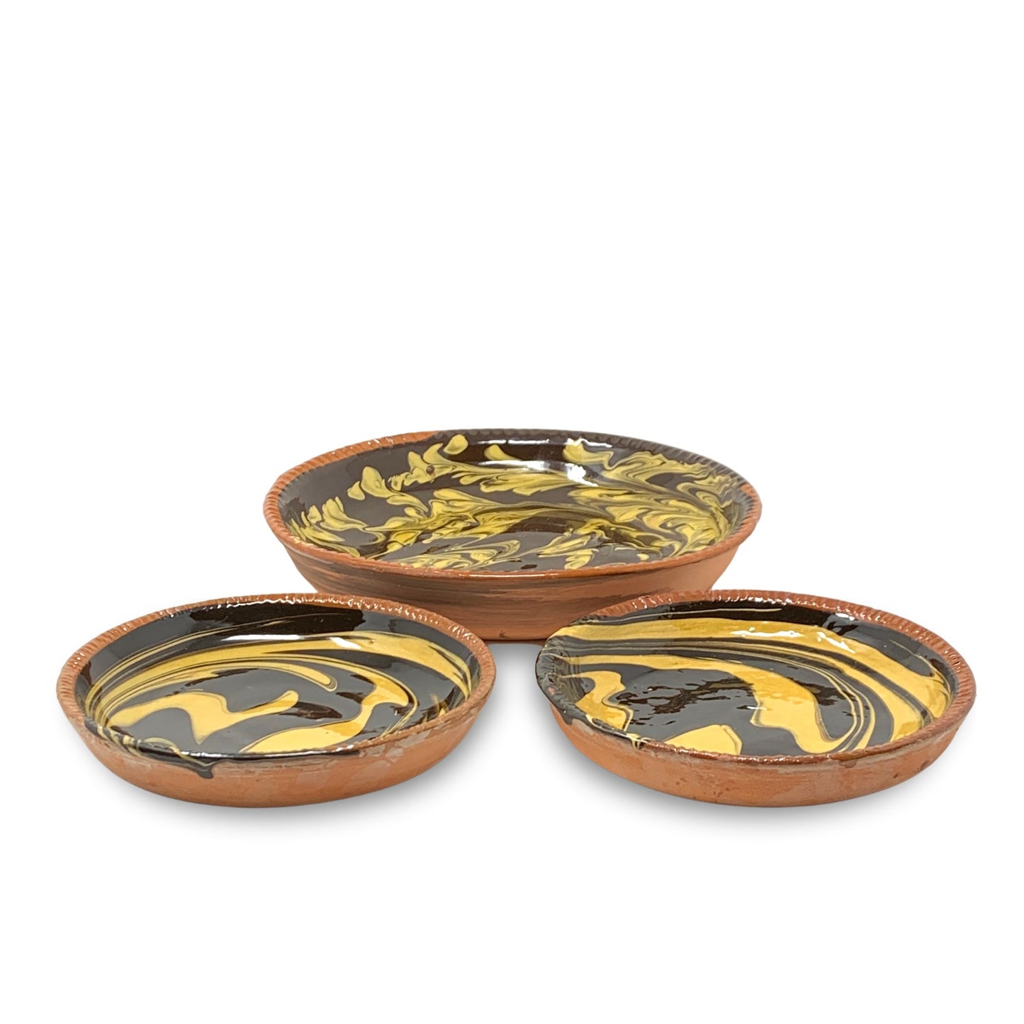Williamsburg Pottery Slipware M35 Round Bowls (2) & M25 Pie Plate