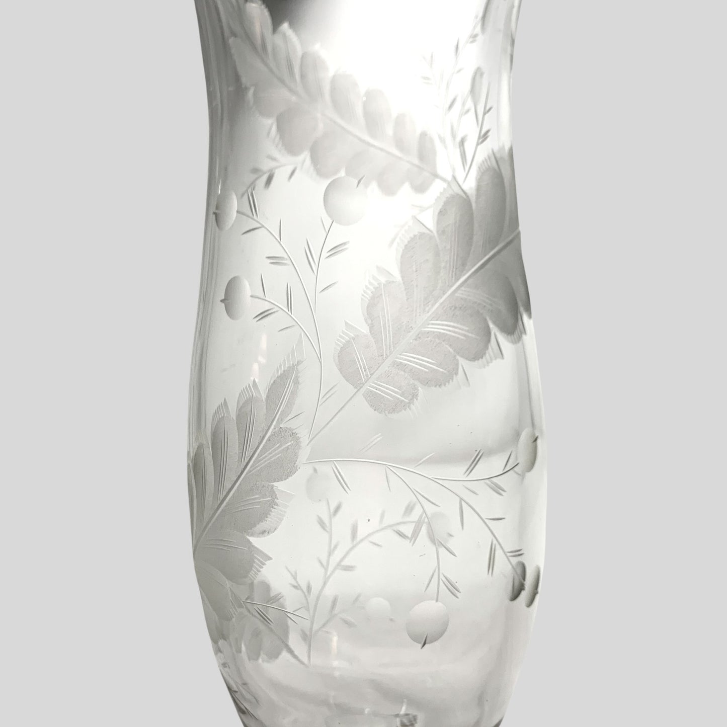 Pair of Vintage 13" Etched Crystal Hurricane Vases (2)