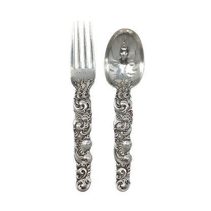 Whiting Antique Art Nouveau Sterling Baby Face Spoon & Fork