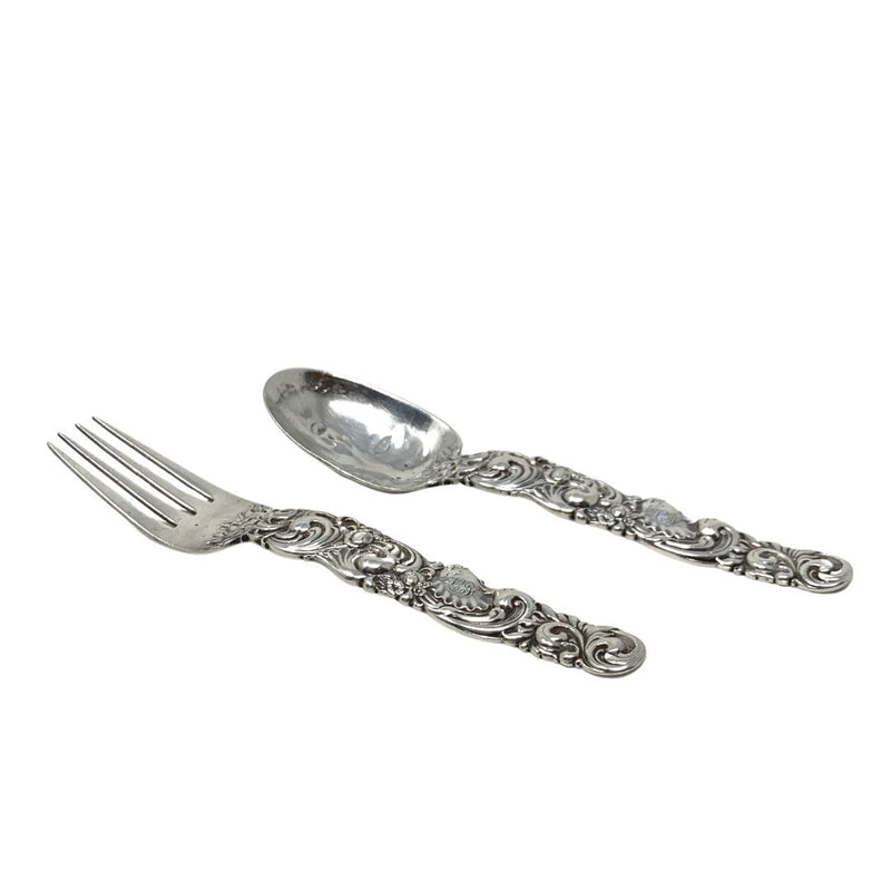 Whiting Antique Art Nouveau Sterling Baby Face Spoon & Fork