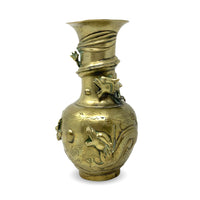 20th C. Chinese Export Signed Brass Dragon Vase