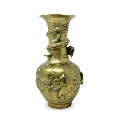 20th C. Chinese Export Signed Brass Dragon Vase