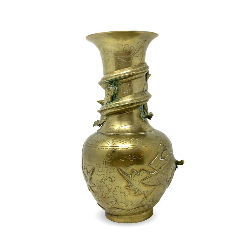 20th C. Chinese Export Signed Brass Dragon Vase