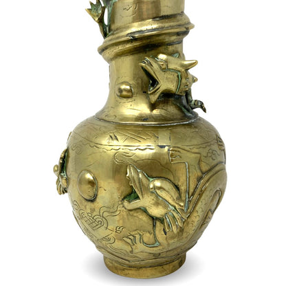 20th C. Chinese Export Signed Brass Dragon Vase