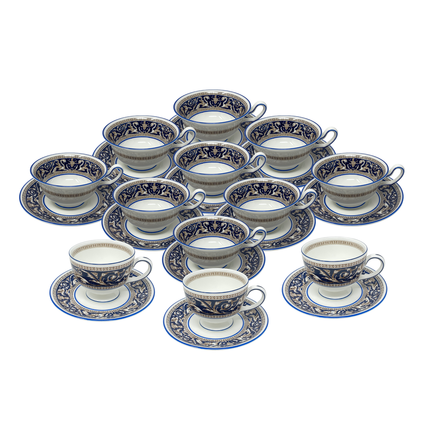 Wedgwood "Florentine Blue" 24pc Leigh & Peony Cup/Saucer Set