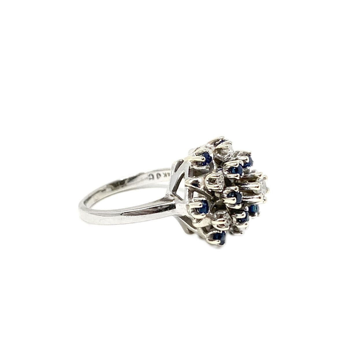 14K Gold Diamond & Blue Sapphire Cluster Ring