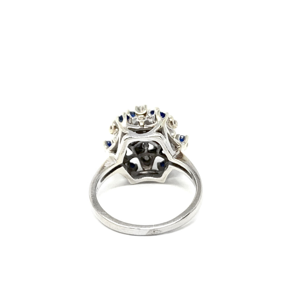 14K Gold Diamond & Blue Sapphire Cluster Ring