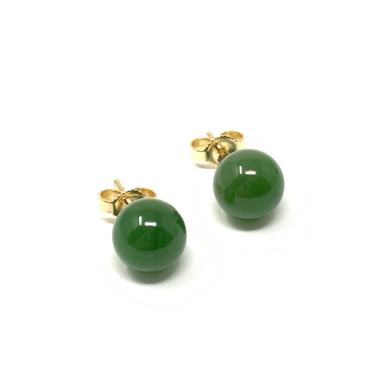 14K Gold Jade Ball Stud Earrings