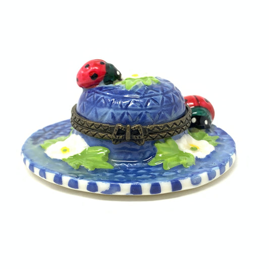 Limoges Style Ladybug Hat Porcelain Box