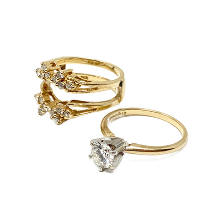 Exquisite 14K Gold Solitaire Diamond Ring W/ 16 Diamond Wrap