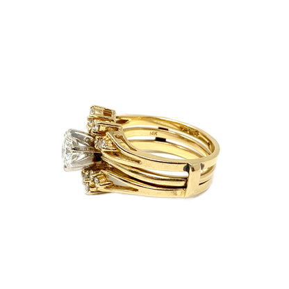 Exquisite 14K Gold Solitaire Diamond Ring W/ 16 Diamond Wrap