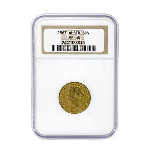 1867 NGC VF30 Australia Queen Victoria 1 Gold Sovereign