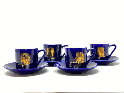 Vintage Lugenes Japan Set of Four Cobalt Composers Demitasse Cups & Saucers