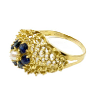 18K Pearl & Sapphire Filigree Halo Ring