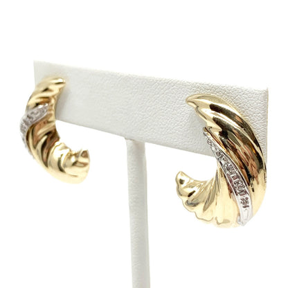 14K Gold & Diamond Crescent Twist Earrings