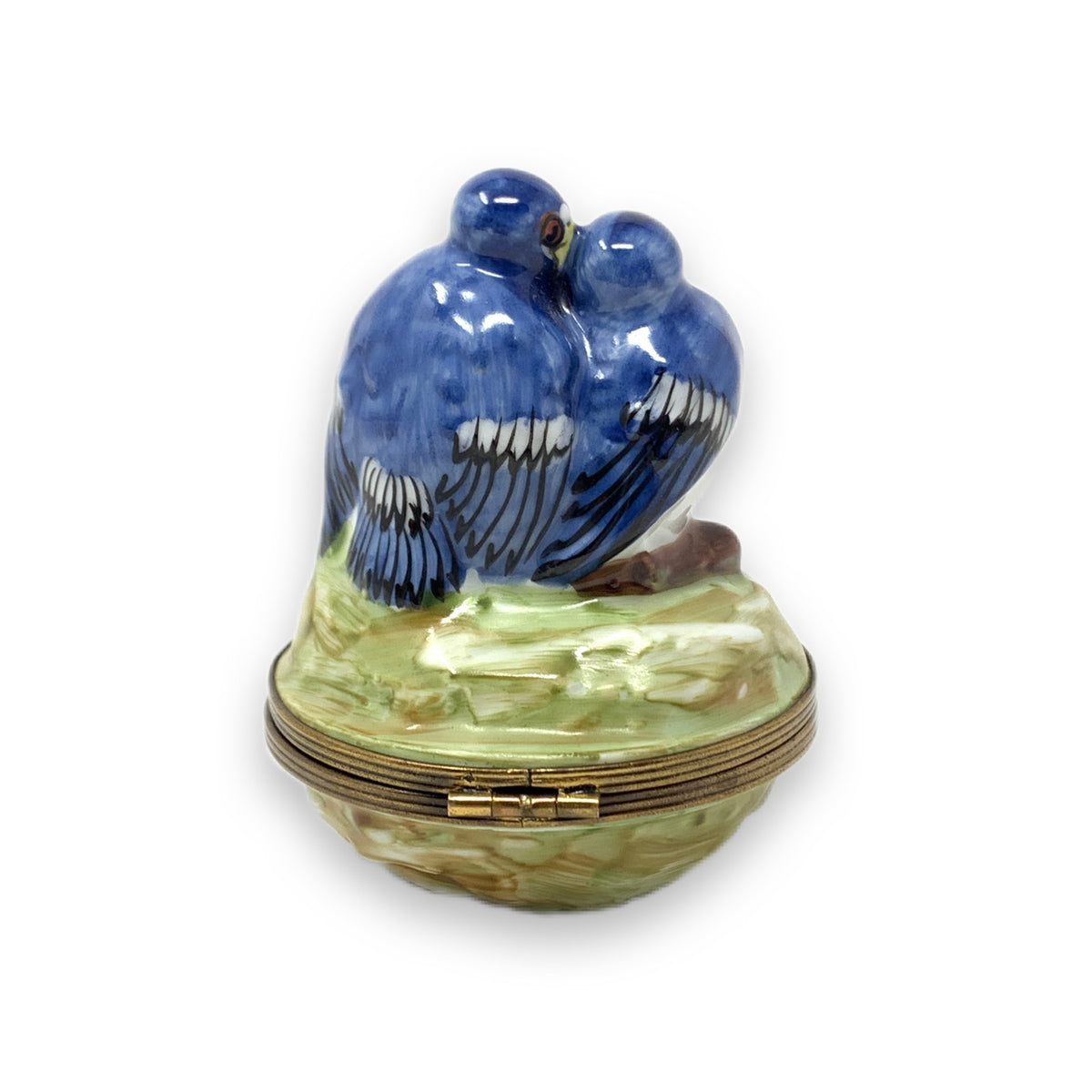 Limoges By E.A. Hand Decorated Blue Birds on a Nest Trinket Box