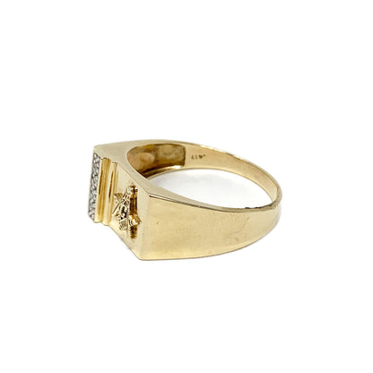 10K Gold Free Masons / Masonic Pave Diamond Ring