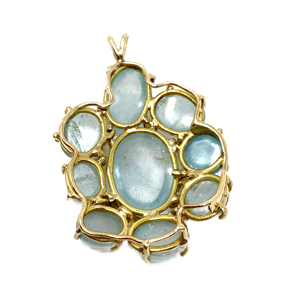 14K Gold Aquamarine Cabochon & Pearl Pendant