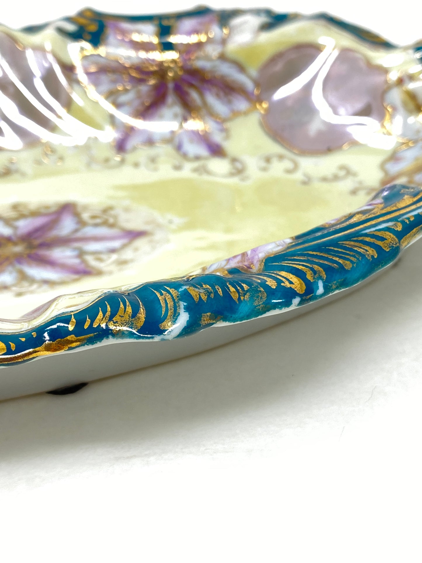 R.S. Prussia Porcelain Hand Painted Teal & Yellow Celery Dish